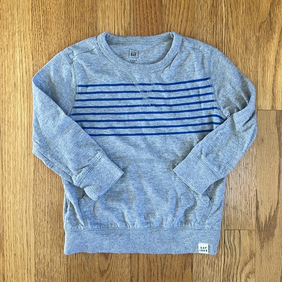Gap Boys Lightweight Pocketed Striped Sweatshirt Gray and Blue - Picture 2 of 9